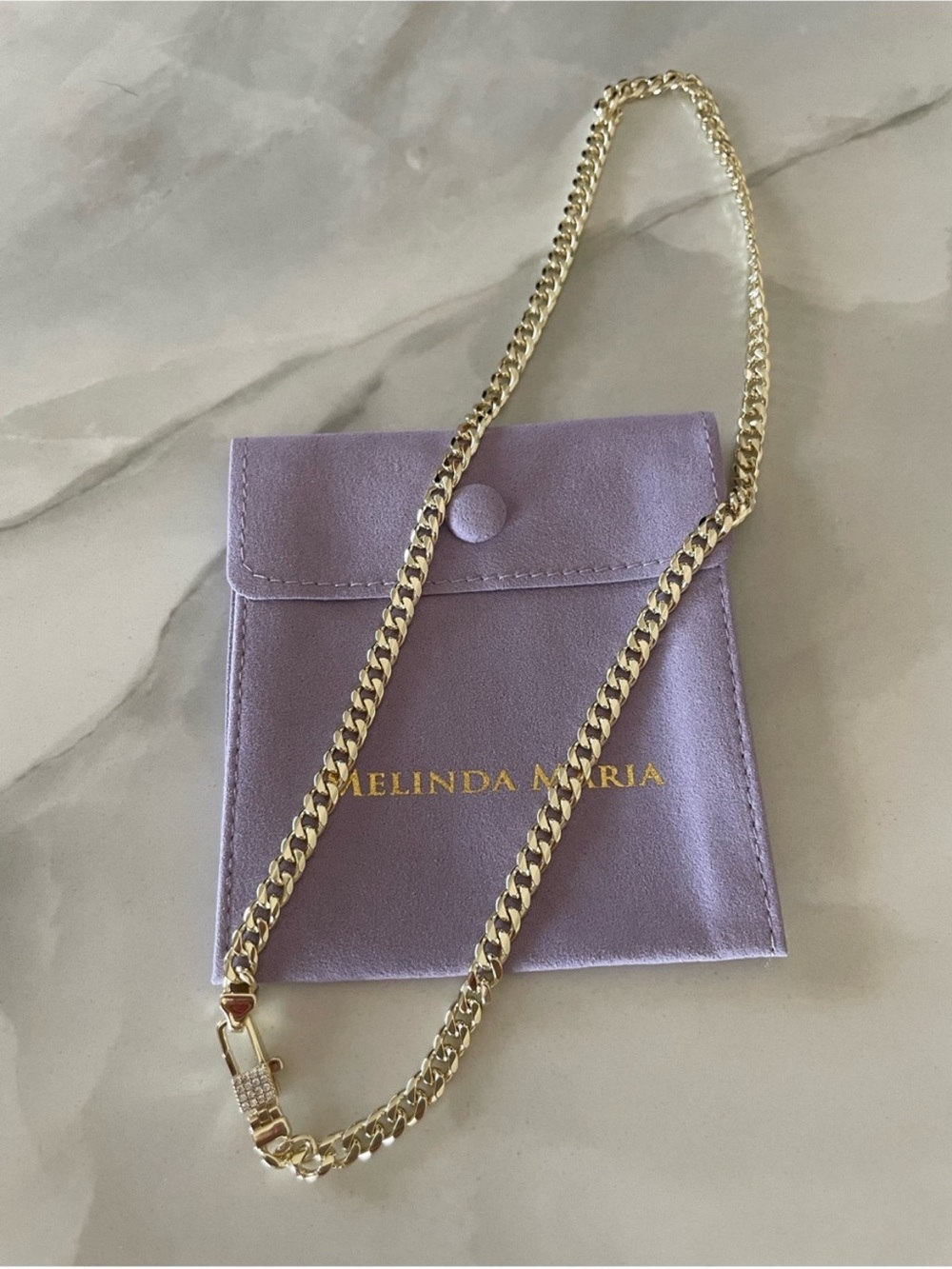 NWT Melinda Maria Gold “Julian Pavé Lock Necklace 5mm” - Picture 6 of 8